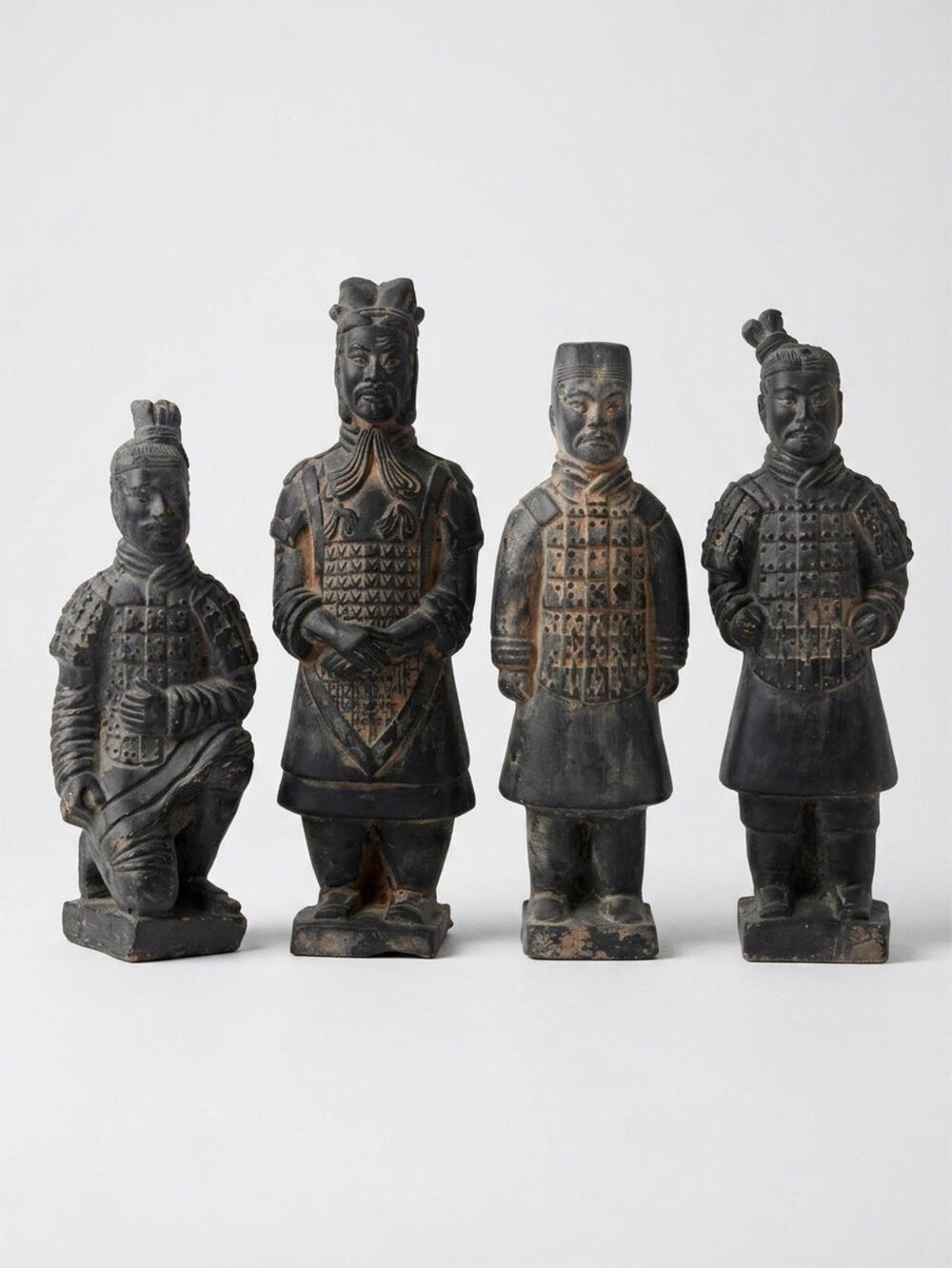 Vintage MCM Lot Of 4 Chinese Warrior Terra Cotta Stone Carved Figurines Novelty